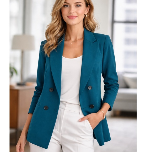 Talbots City Twill Open Front Blazer in Dark Teal. Size 10P Work Career Casual - Picture 1 of 15